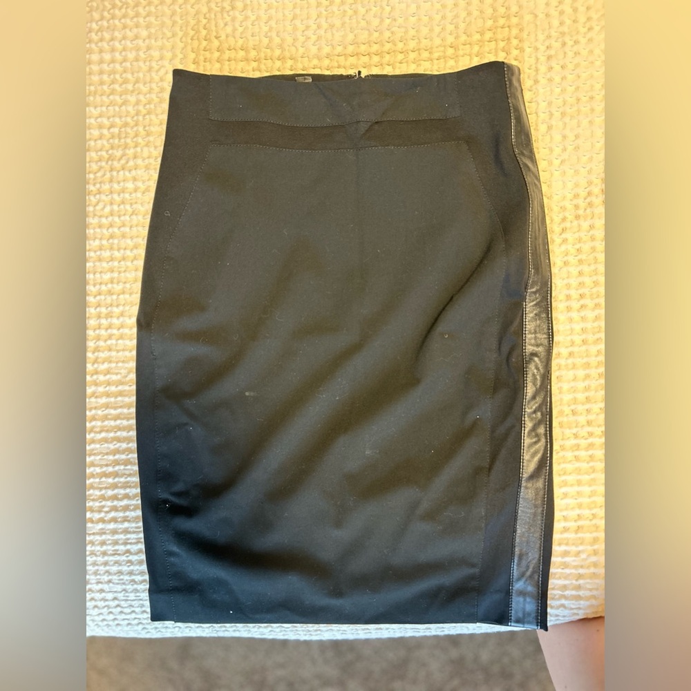 bebe Black Pencil Skirt with Leather Trim